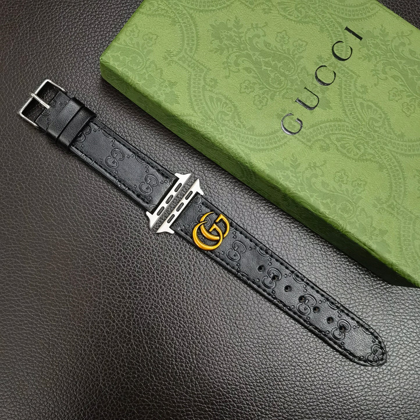 Leather GG Watch Band Black-YH24422