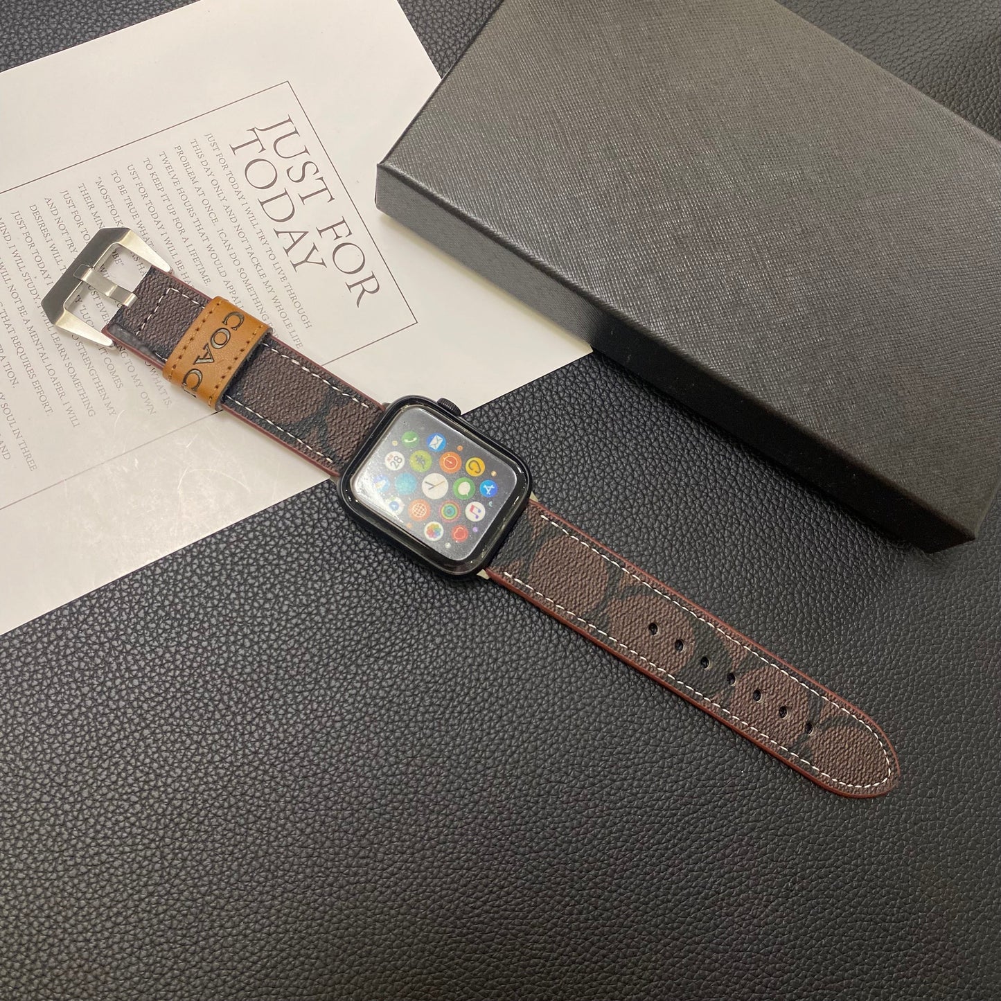 Leather Coach Watch Band Dark brown-YHK244221710