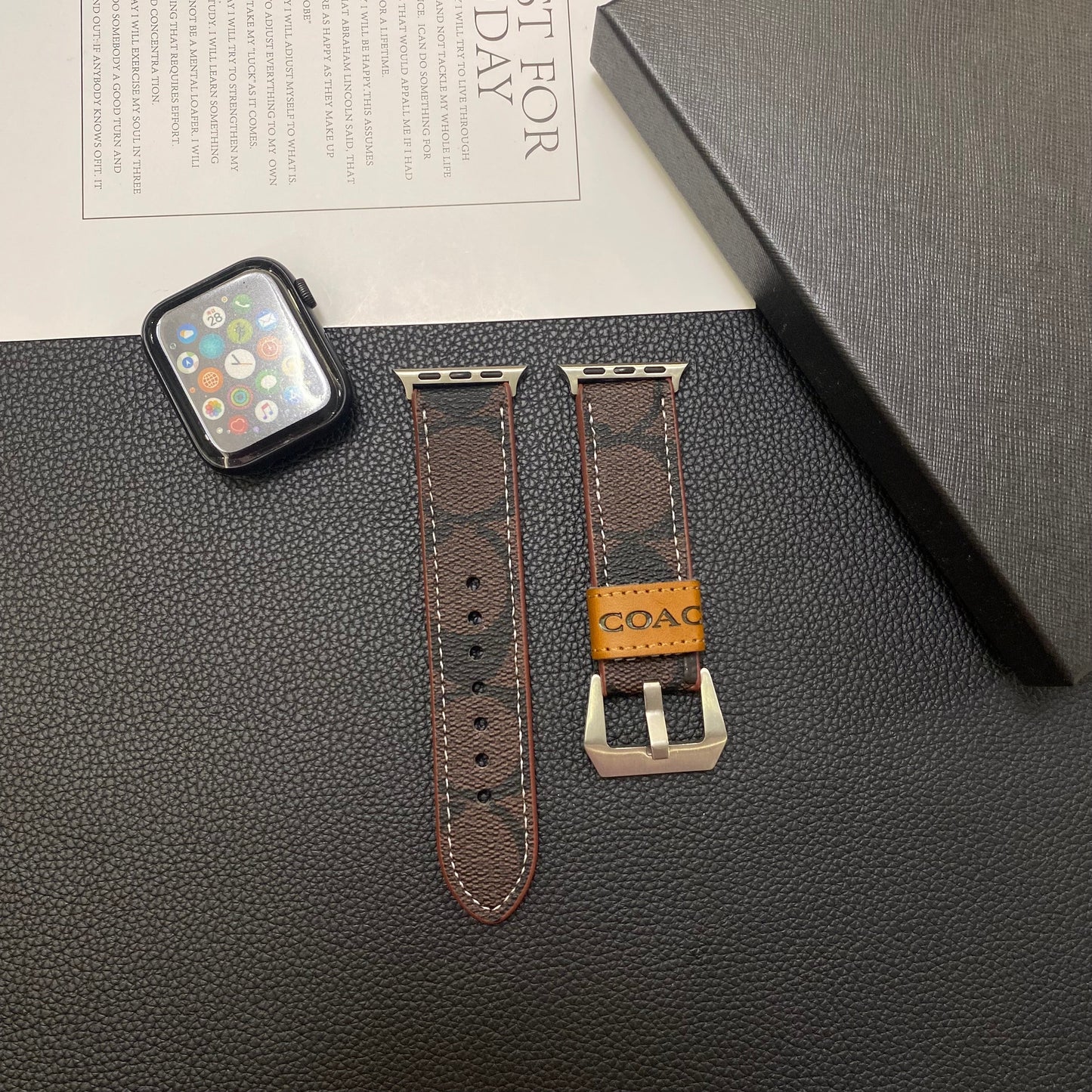 Leather Coach Watch Band Dark brown-YHK244221710