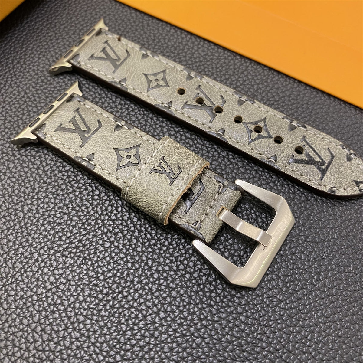 Leather Monogram Ap Watch Band Leather Brown-YH24422
