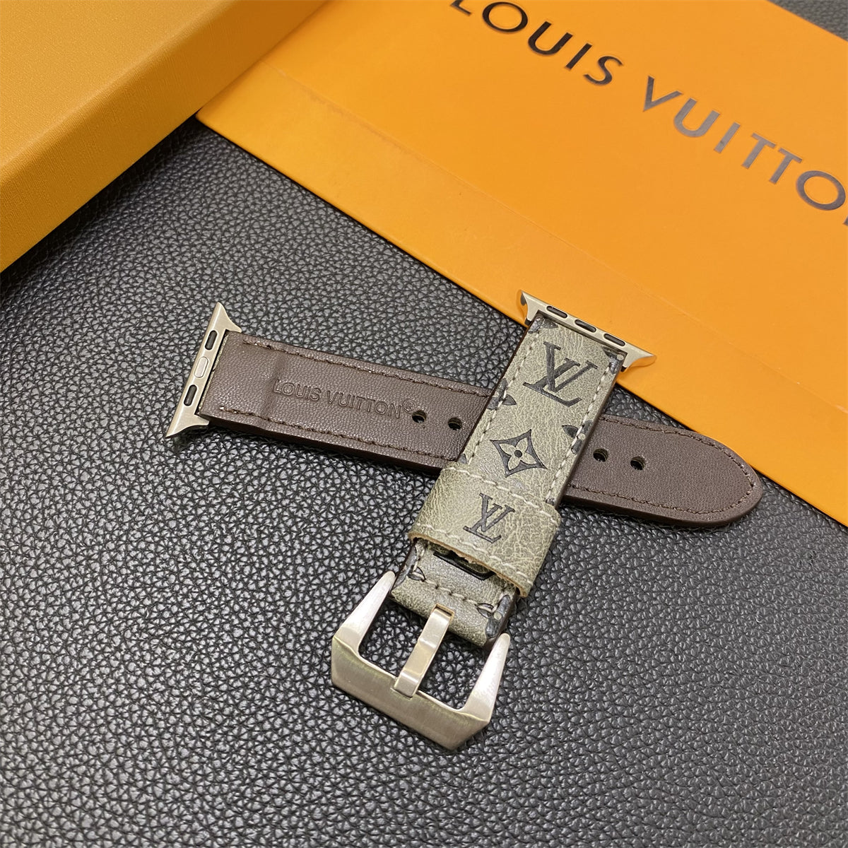 Leather Monogram Ap Watch Band Leather Brown-YH24422