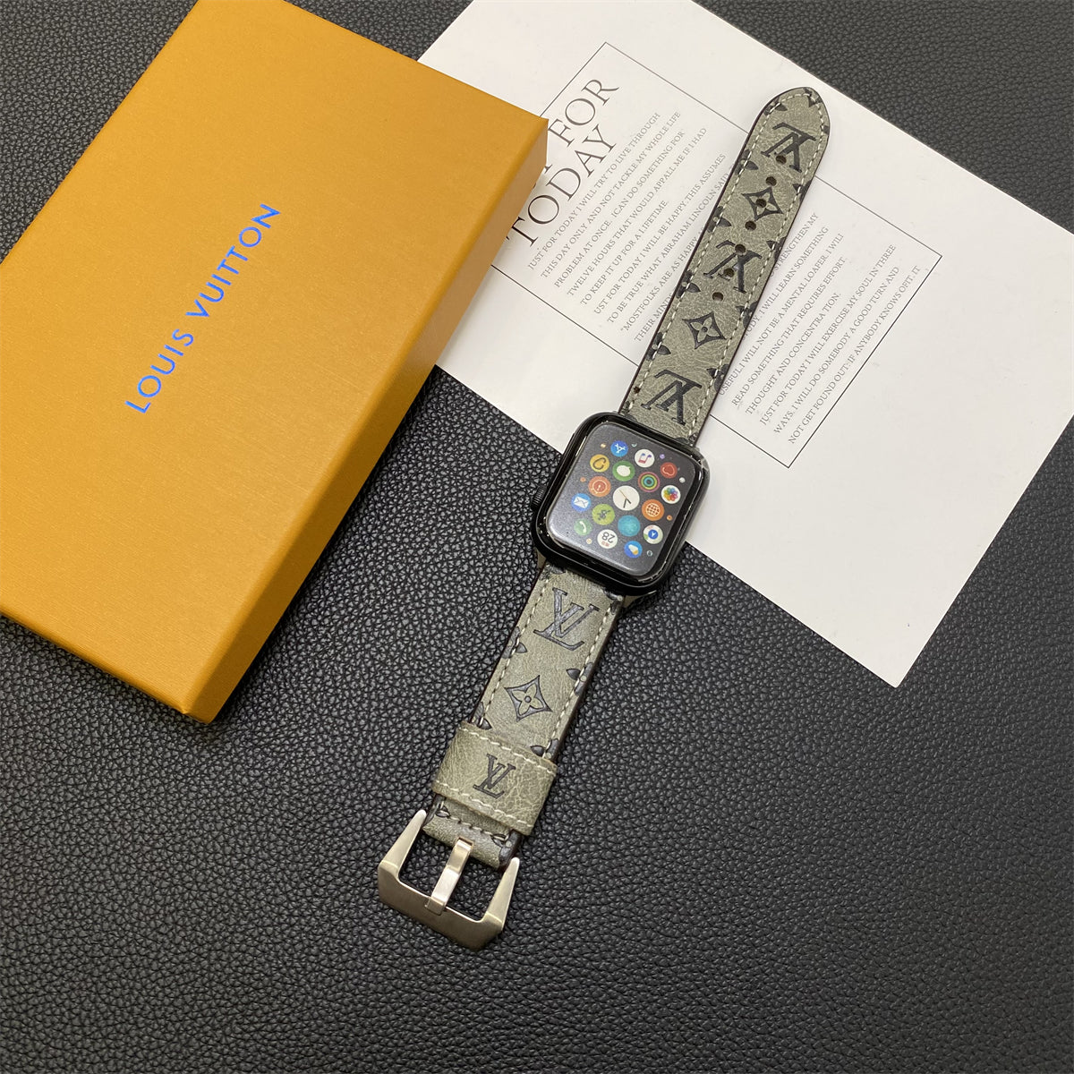Leather Monogram Ap Watch Band Leather Brown-YH24422