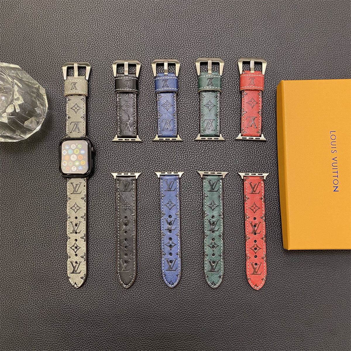 Leather Monogram Ap Watch Band Leather Brown-YH24422