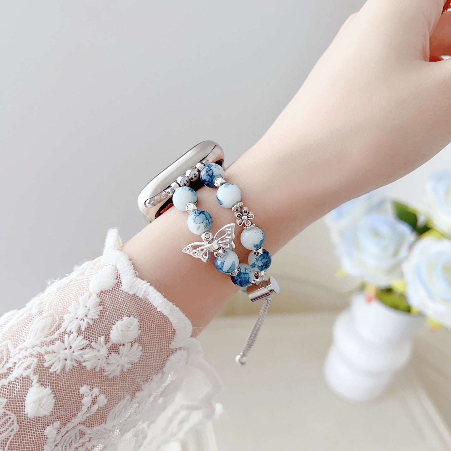 Blue and white porcelain butterfly bracelet Watch Band