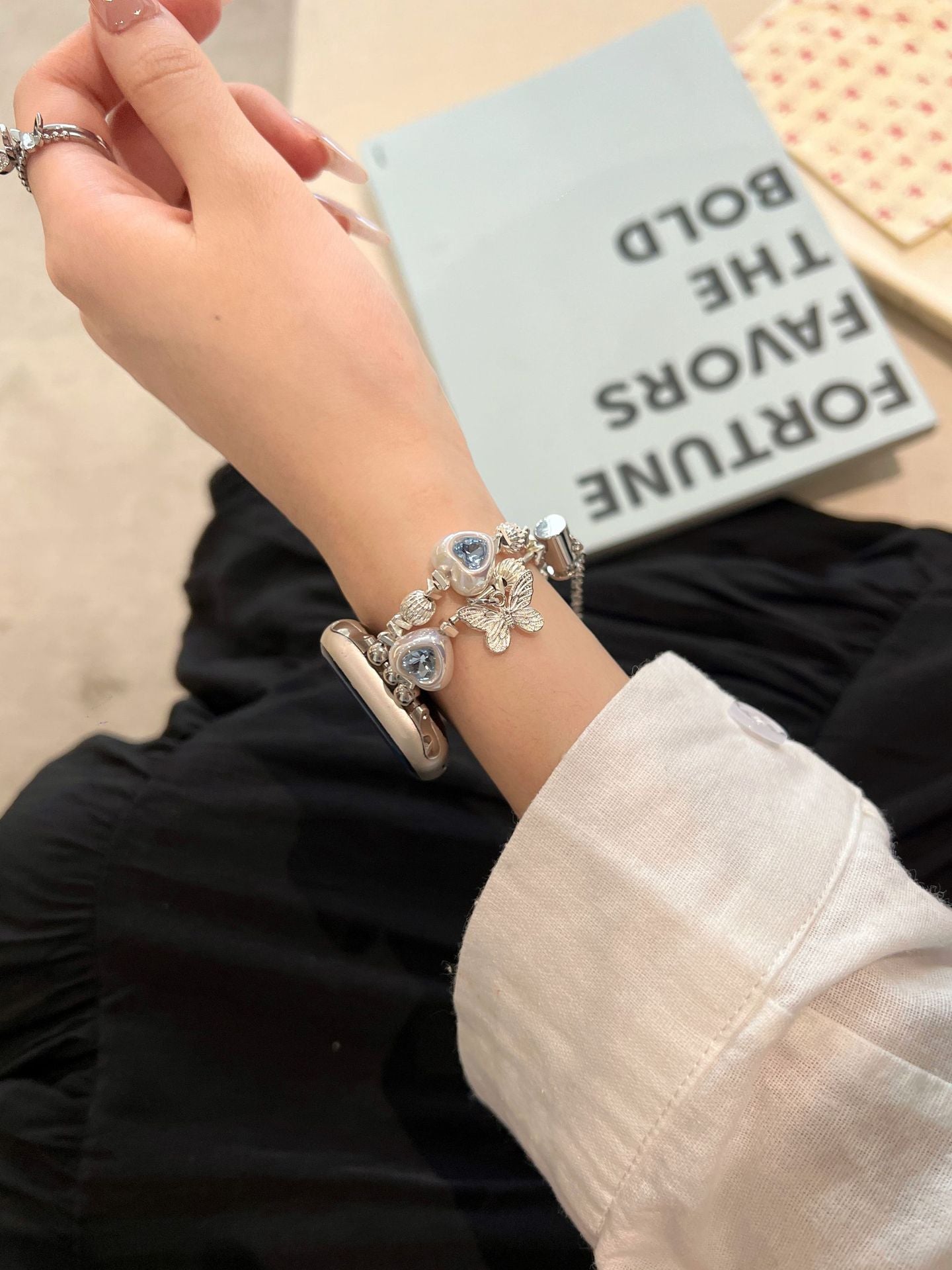 Heart Diamond Butterfly Metal Zipper Watch Band
