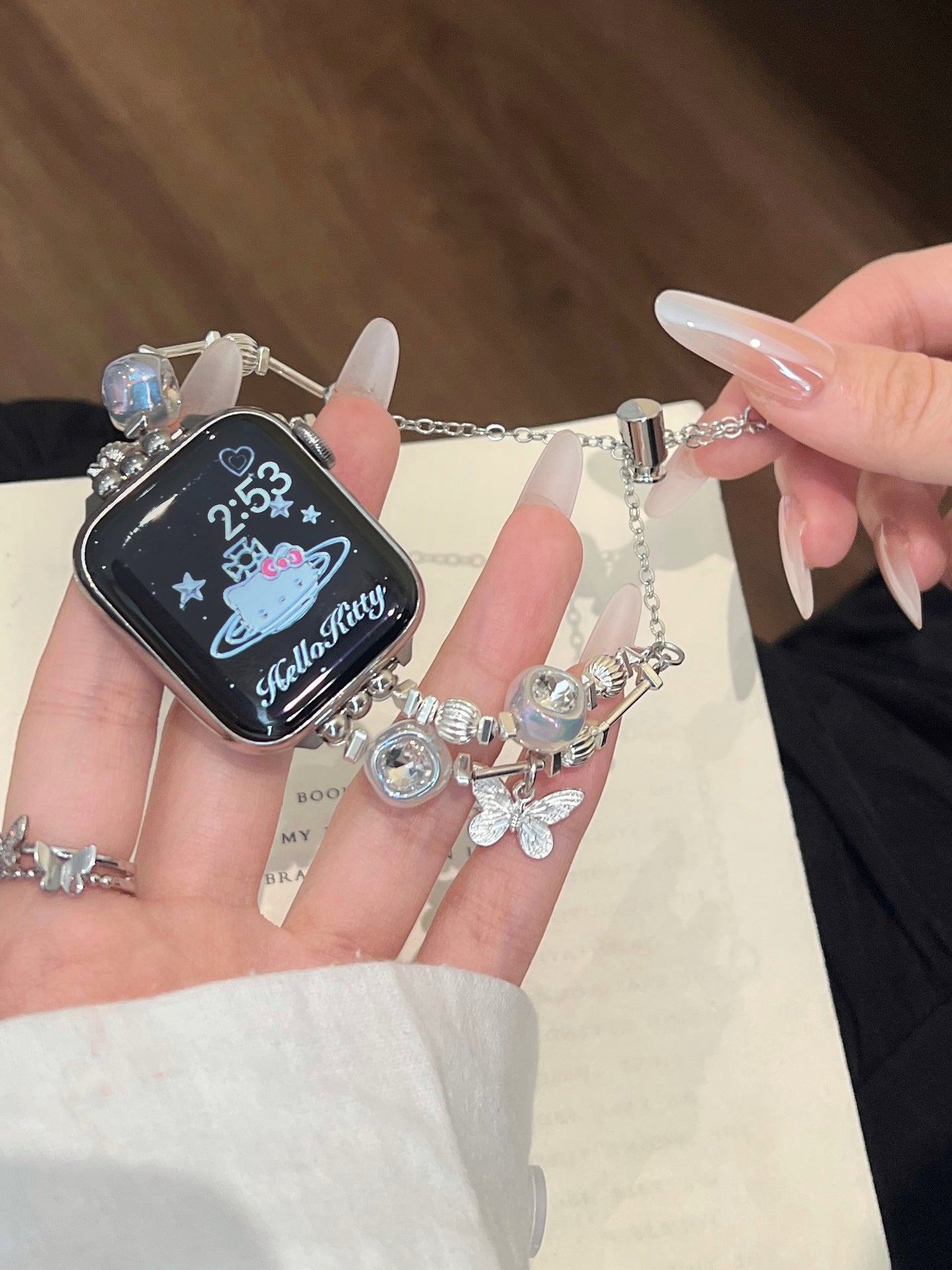 Heart Diamond Butterfly Metal Zipper Watch Band