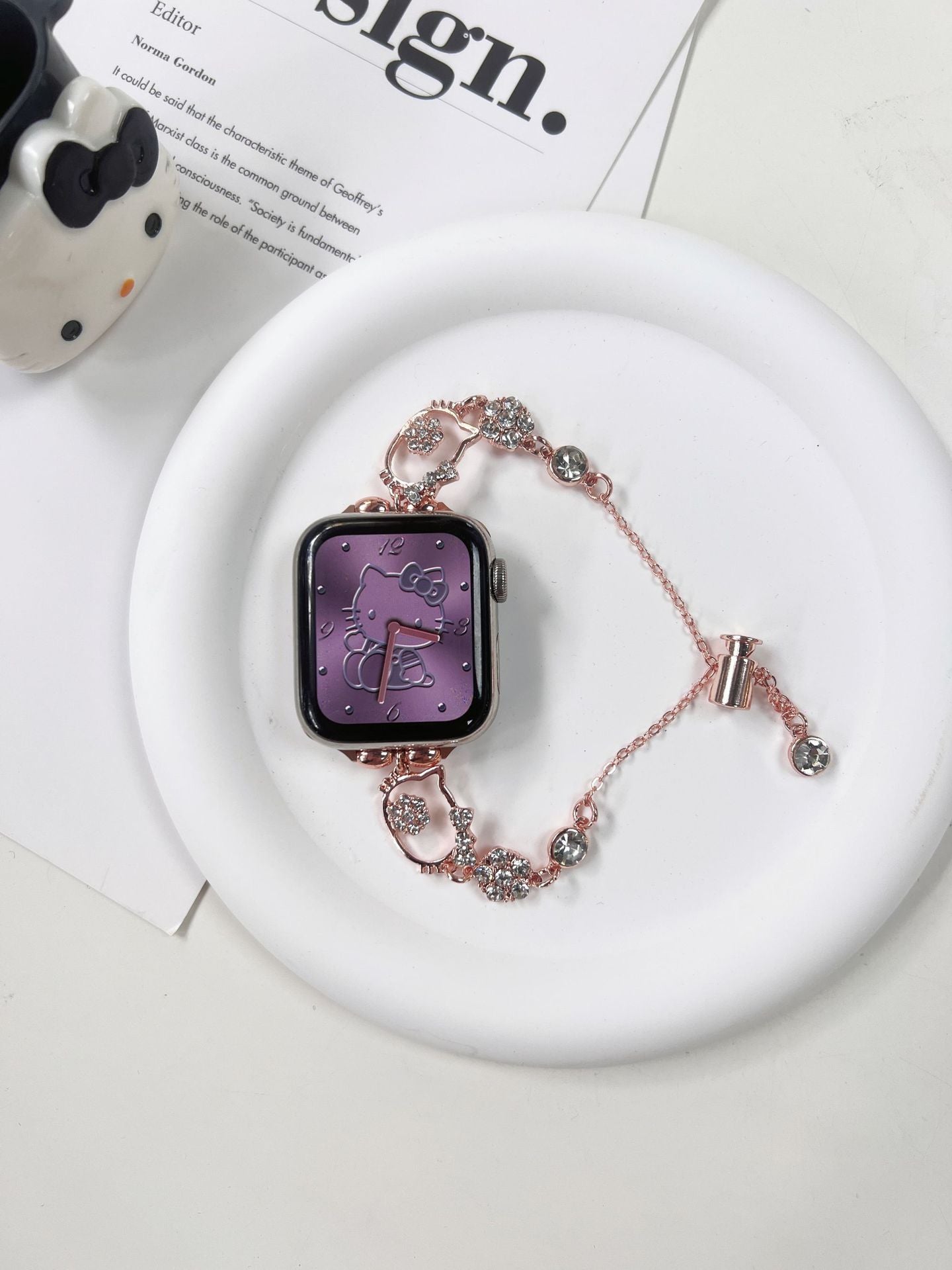 Metal Flash Diamond Kitty Watch Band