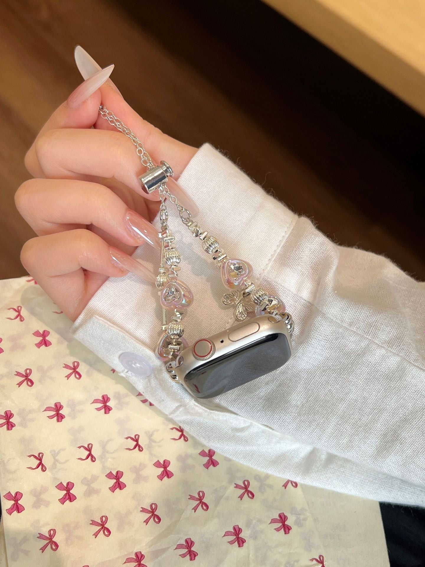 Heart Diamond Butterfly Metal Zipper Watch Band