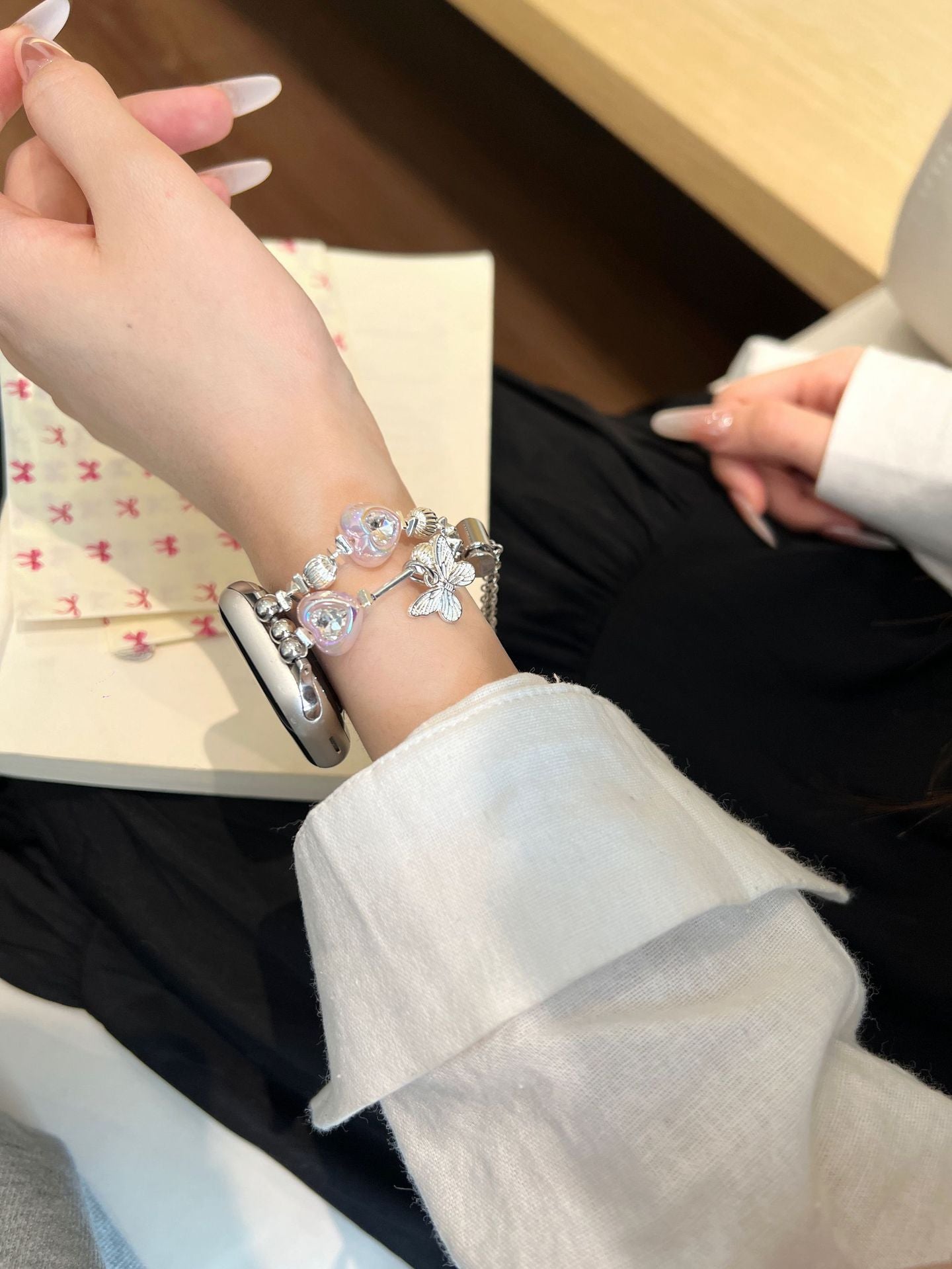 Heart Diamond Butterfly Metal Zipper Watch Band