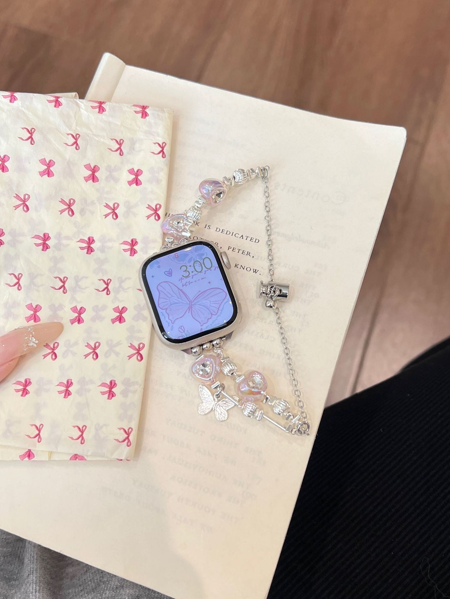 Heart Diamond Butterfly Metal Zipper Watch Band