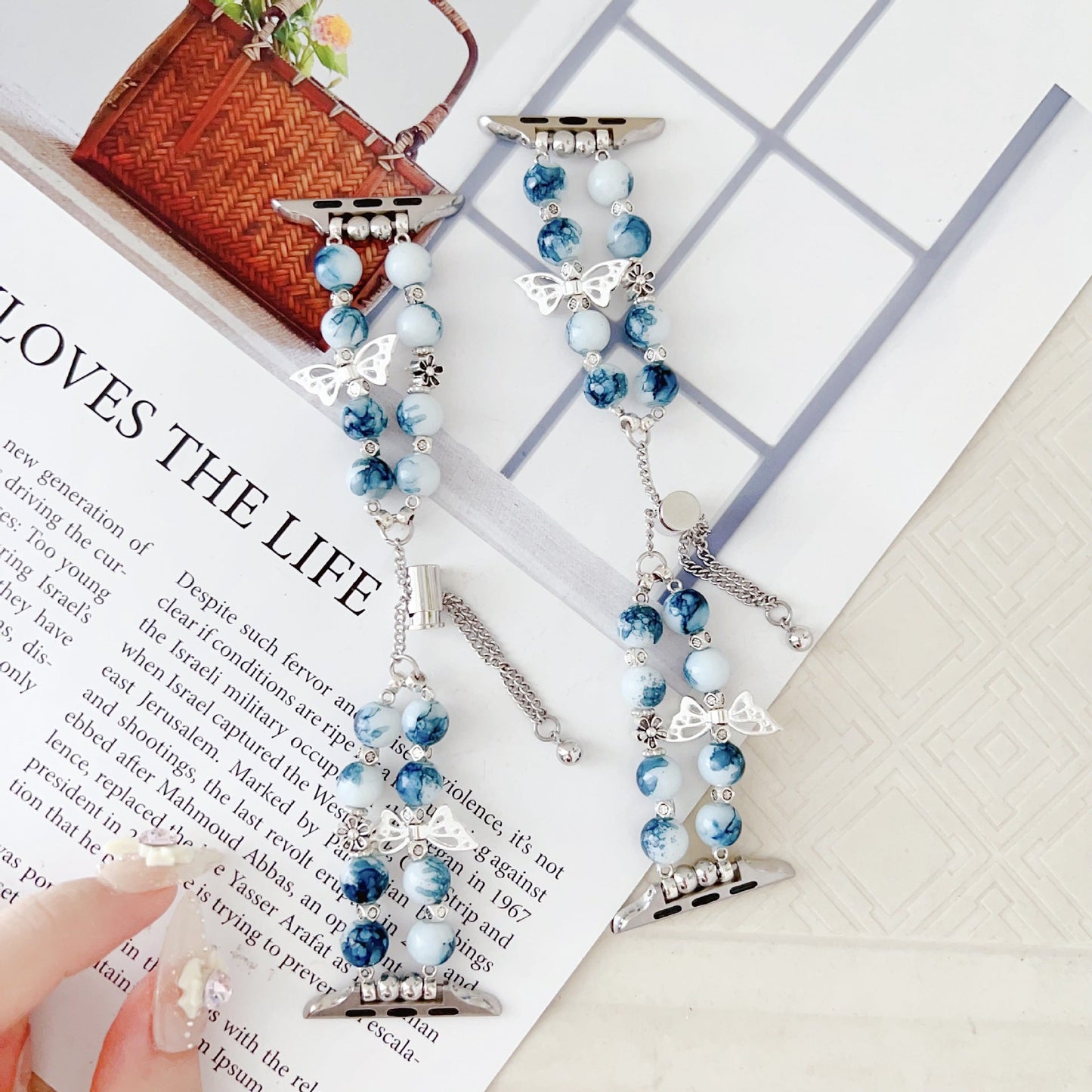 Blue and white porcelain butterfly bracelet Watch Band