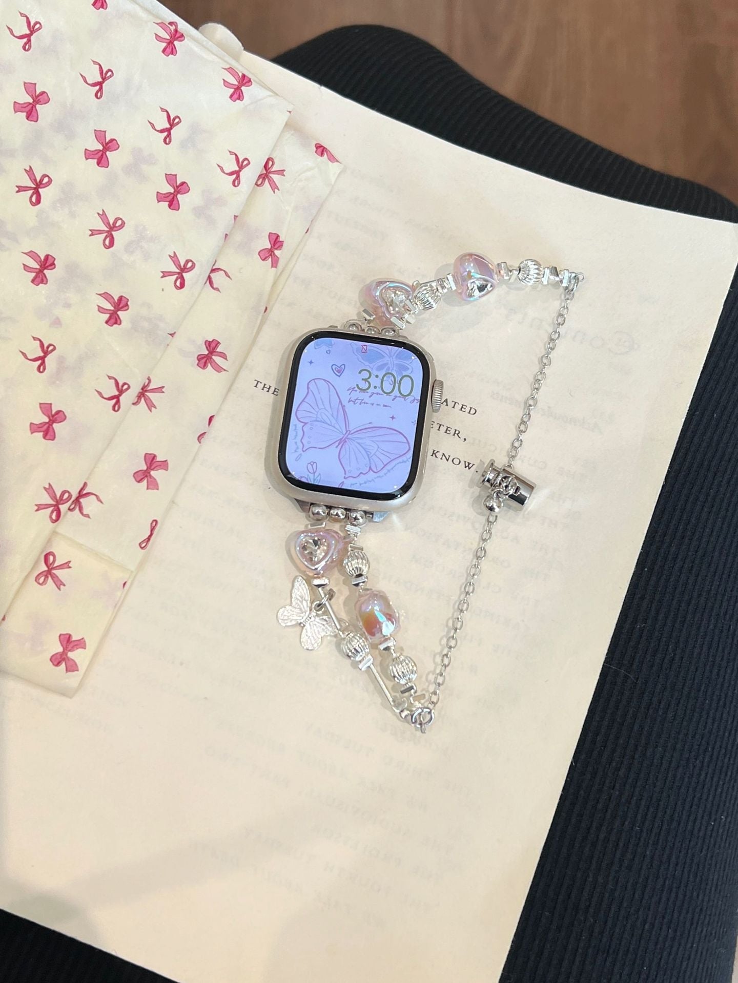 Heart Diamond Butterfly Metal Zipper Watch Band
