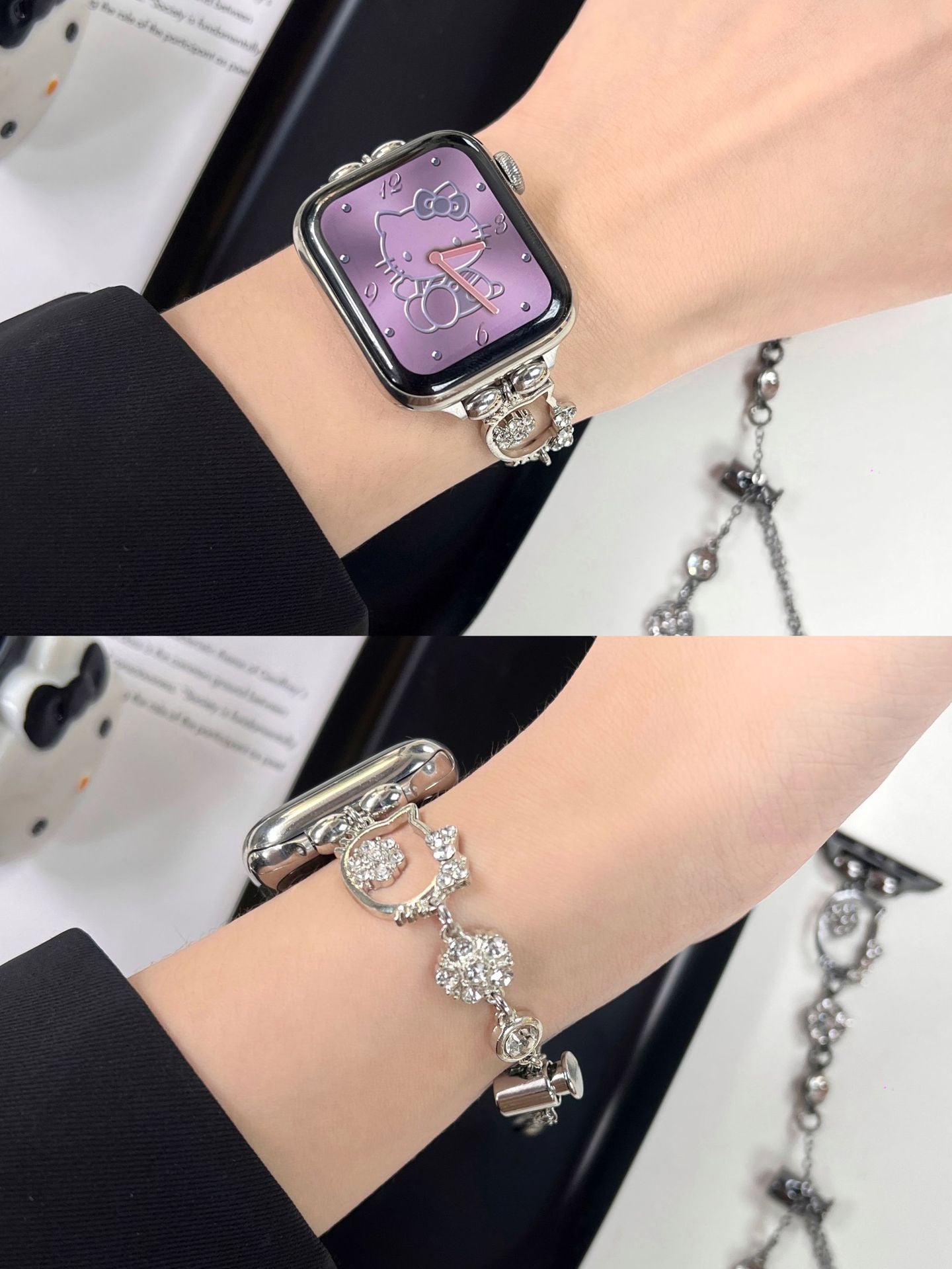 Metal Flash Diamond Kitty Watch Band