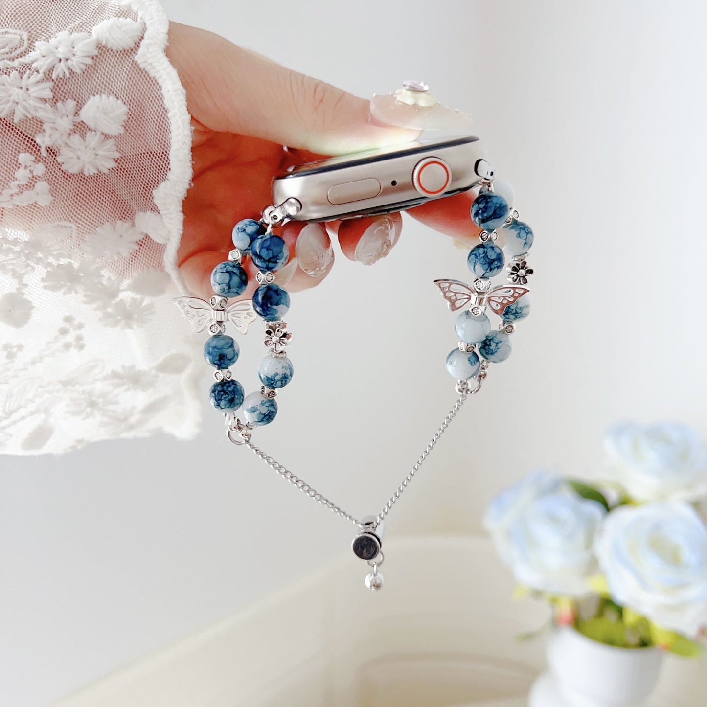 Blue and white porcelain butterfly bracelet Watch Band