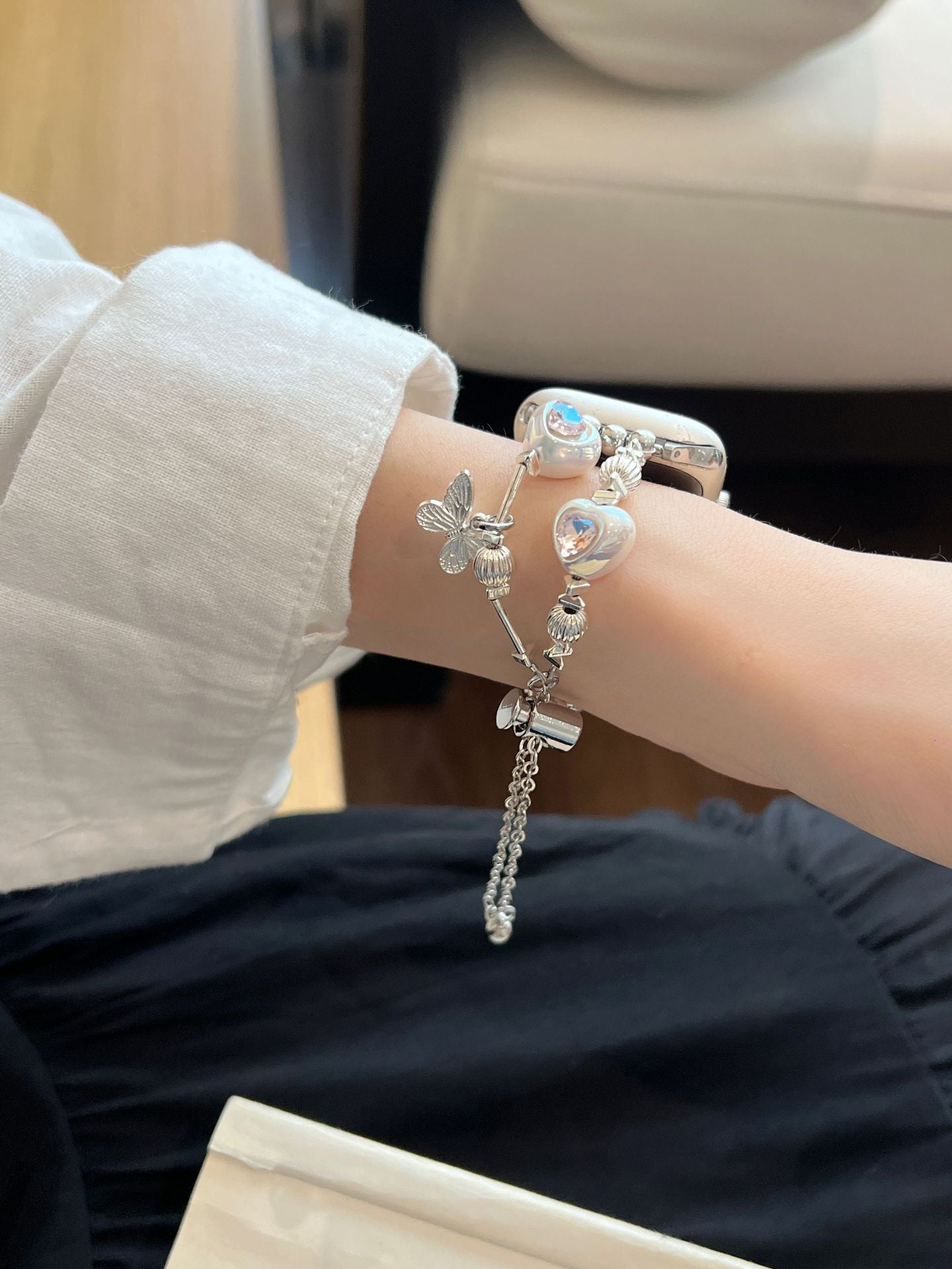 Heart Diamond Butterfly Metal Zipper Watch Band
