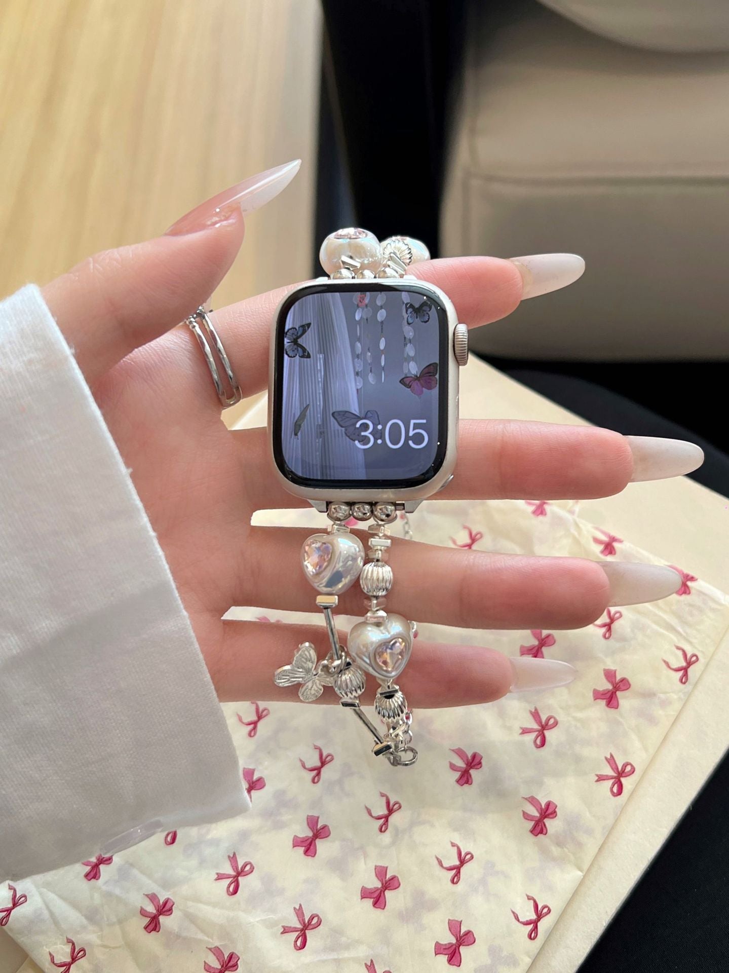 Heart Diamond Butterfly Metal Zipper Watch Band