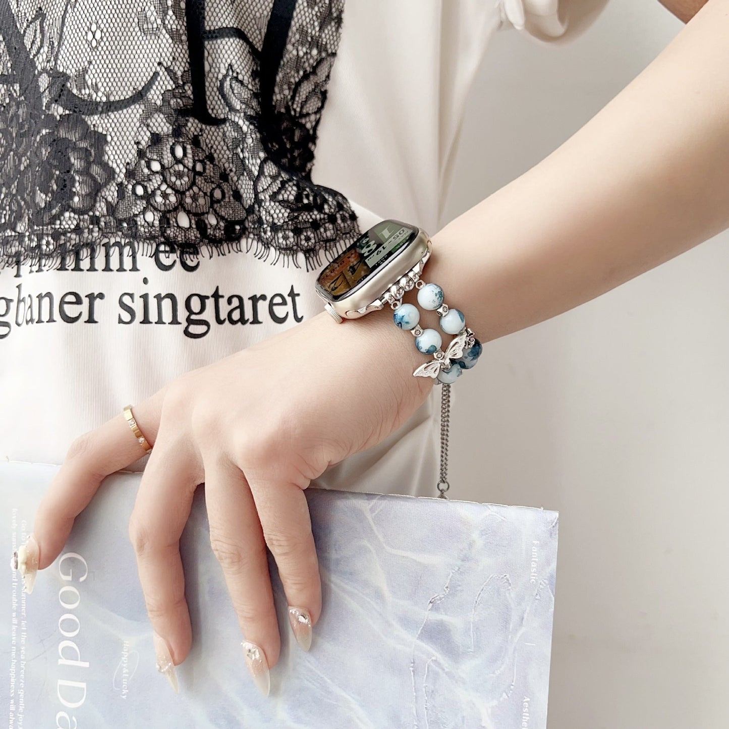 Blue and white porcelain butterfly bracelet Watch Band