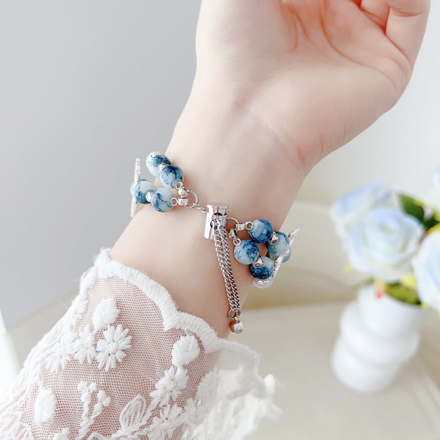 Blue and white porcelain butterfly bracelet Watch Band