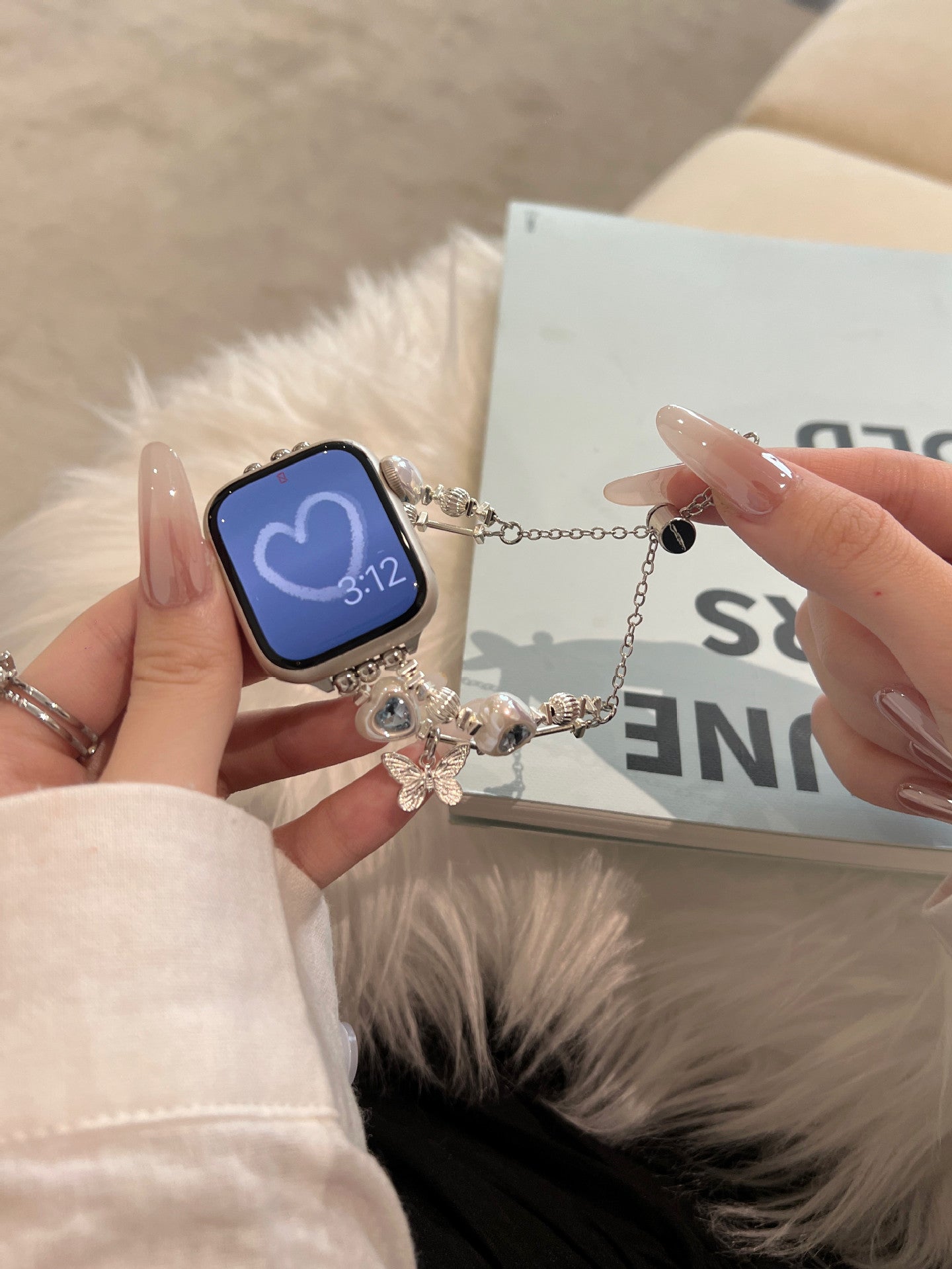 Heart Diamond Butterfly Metal Zipper Watch Band