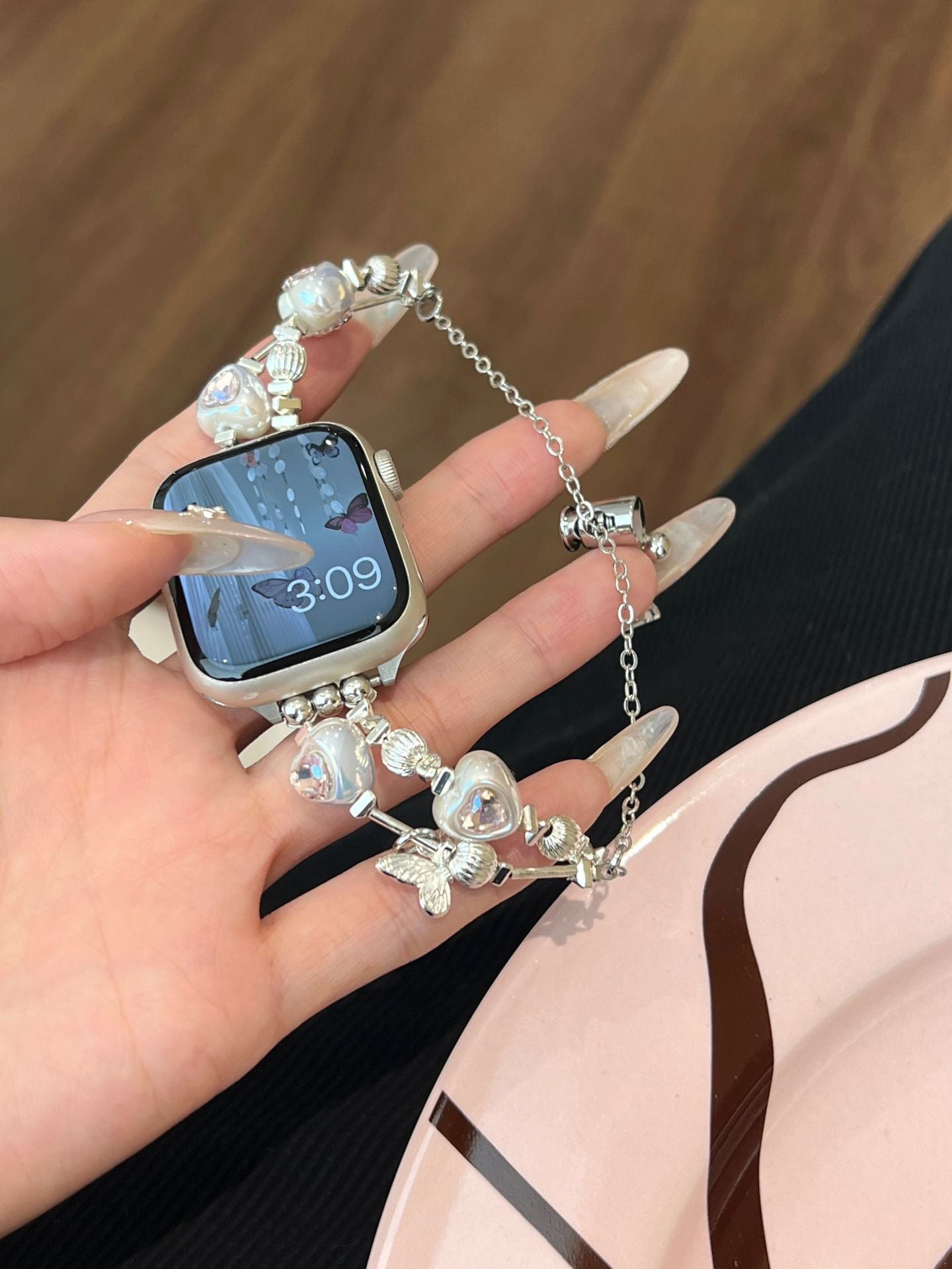 Heart Diamond Butterfly Metal Zipper Watch Band