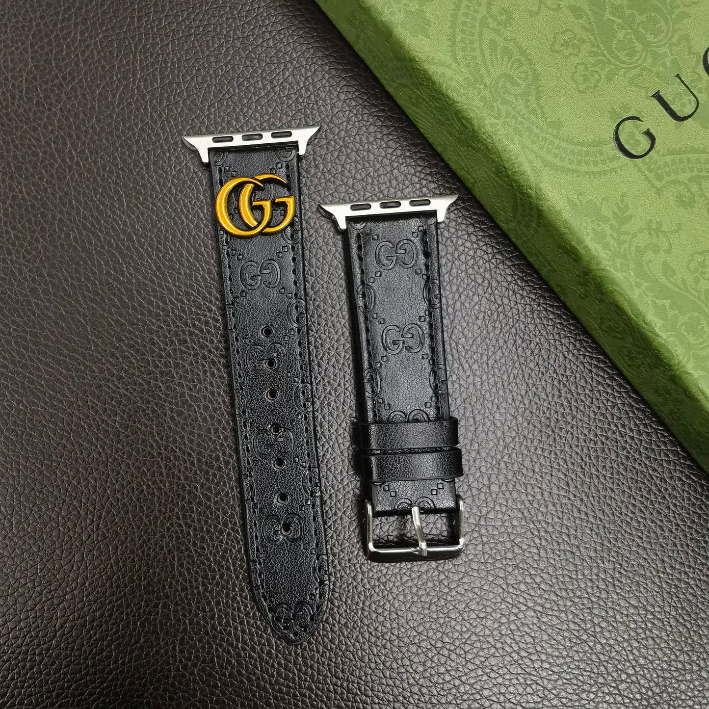 Leather GG Watch Band Black-YH24422