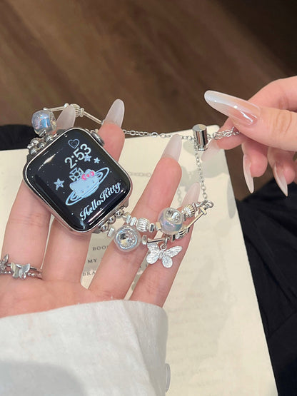 Heart Diamond Butterfly Metal Zipper Watch Band