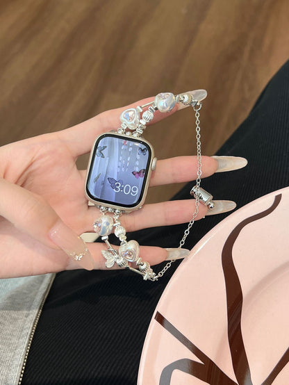 Heart Diamond Butterfly Metal Zipper Watch Band