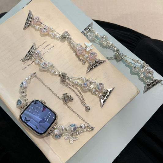 Heart Diamond Butterfly Metal Zipper Watch Band