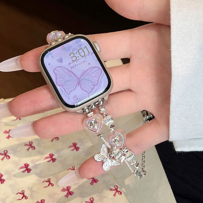 Heart Diamond Butterfly Metal Zipper Watch Band